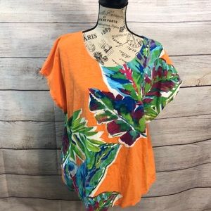 Chico’s Floral Tee Shirt Size 3 XL Short Sleeves Tropical Colorful
